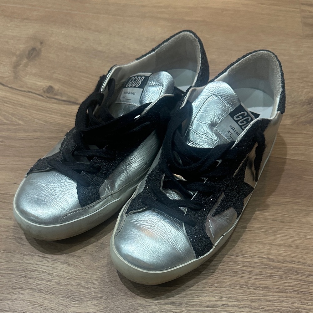 Golden Goose Silver and Black Casual Sneakers